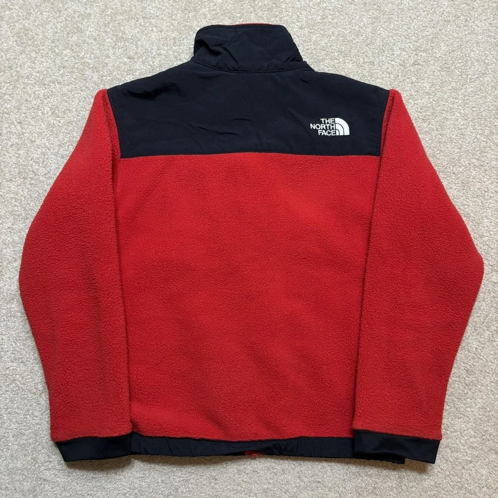 The North Face Denali Jacket Boys Small 7/8 Red Black Fleece Full Zip Pockets